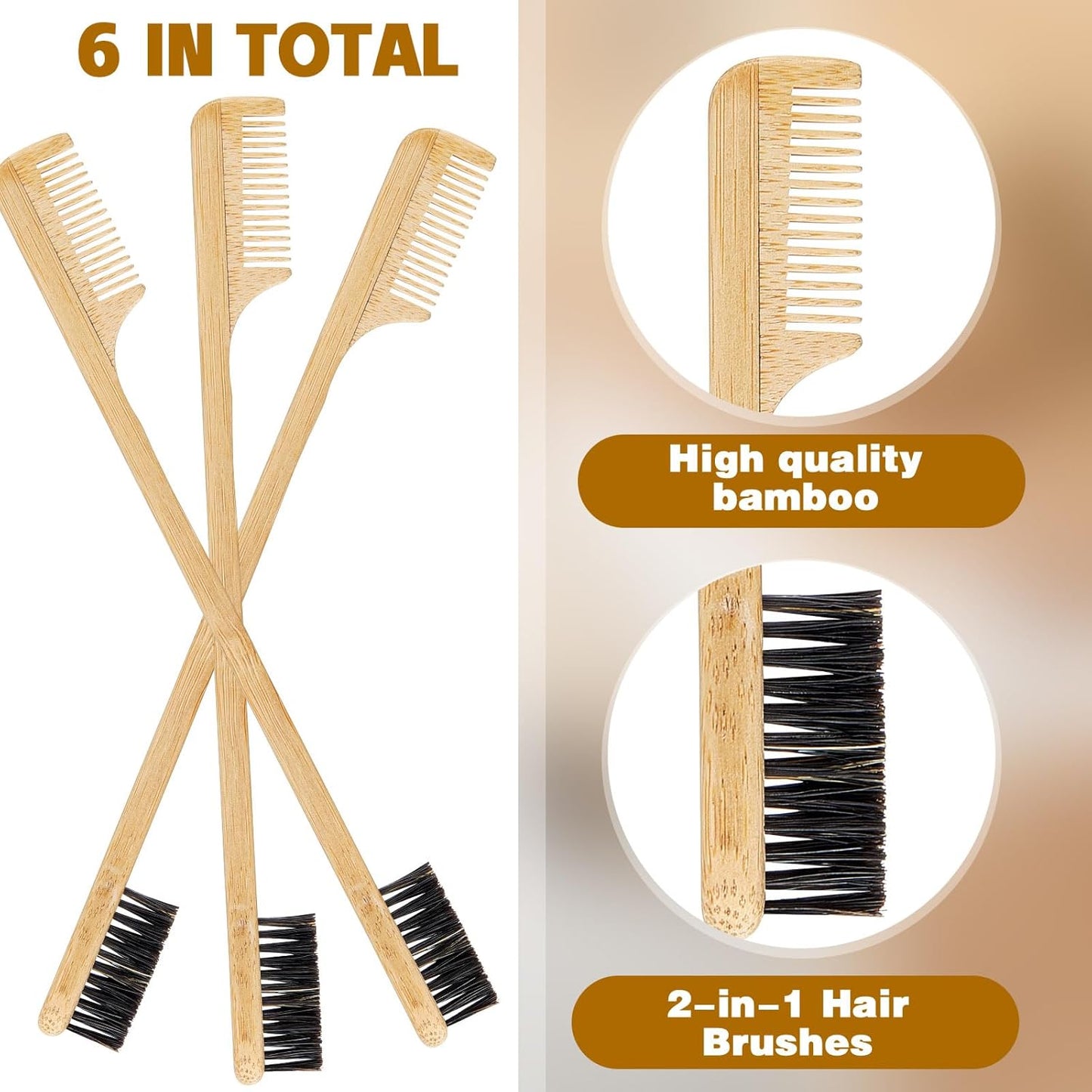 3 Pieces Moustache Comb and Brush Beard Edge Brushes 2-in-1 Sapling Wood Mustache Comb Gentle Control Bamboo Eyebrow Hair Tool