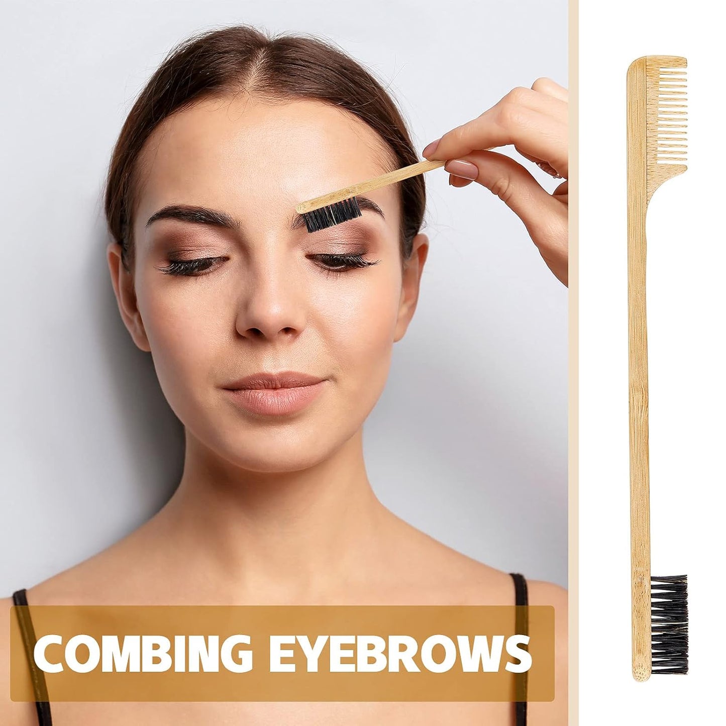 3 Pieces Moustache Comb and Brush Beard Edge Brushes 2-in-1 Sapling Wood Mustache Comb Gentle Control Bamboo Eyebrow Hair Tool