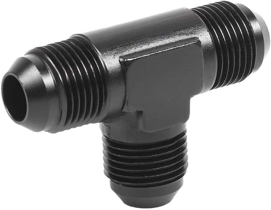 6AN Male Flare Tee Fitting Adapter, Black Anodized T Fuel Hose Union Fitting Adapter, Aluminum Thread Flare Tee Quick Connect Fuel Line Adaptor (6AN)