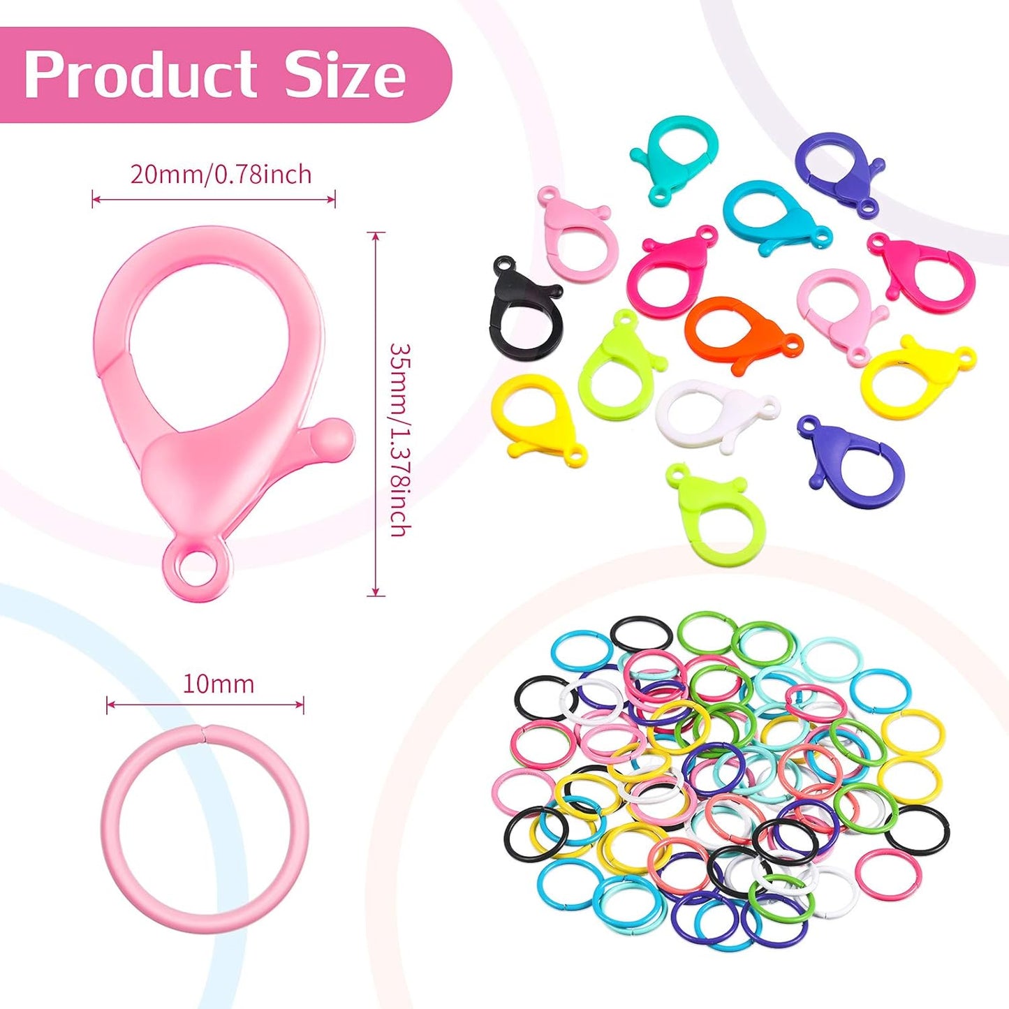 Multicolor Hard Plastic Clips Plastic Lobster Claw Clasps and Open Jump Rings, Cute Lanyard Snap Hooks for Key Chain Ring Chain Clasp DIY Handmade Crafts(100 Pieces)