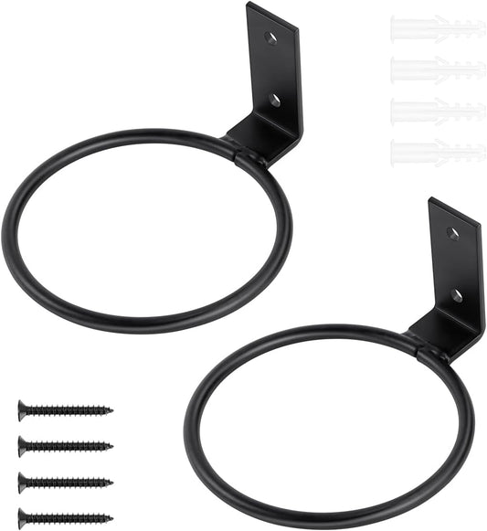 2 Pack Flower Pot Holder Plant Holder Ring Wall Flower Pot Holder Ring for Wall Mount, Metal Planter Hooks for Plant Pots Indoor Outdoor, Black (4.3 Inch)