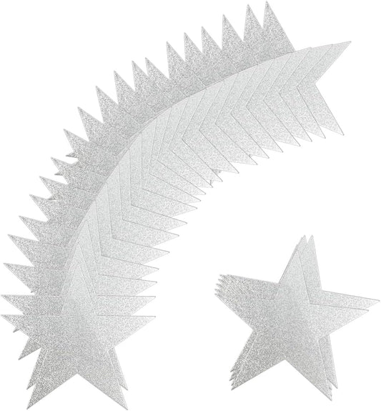 60 Pcs Glitter Star Cutouts Paper Double Printed Paper Star Decorations, 6 Inch Stars Decoration for Wedding Party Bulletin Board Classroom Decoration Supply (Silver)