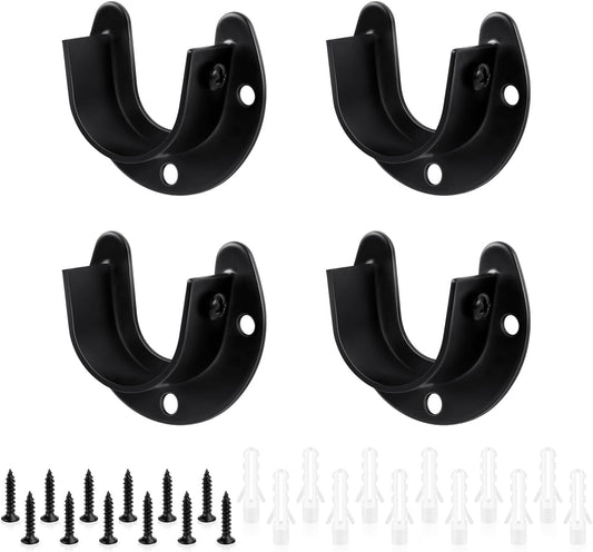4 Packs Stainless Steel Wardrobe Bracket U-Shaped Rod Socket Flange 1-1/4" Diameter Heavy Duty ClosetBrackets End Supports for Closet Rod with Screws (Black)