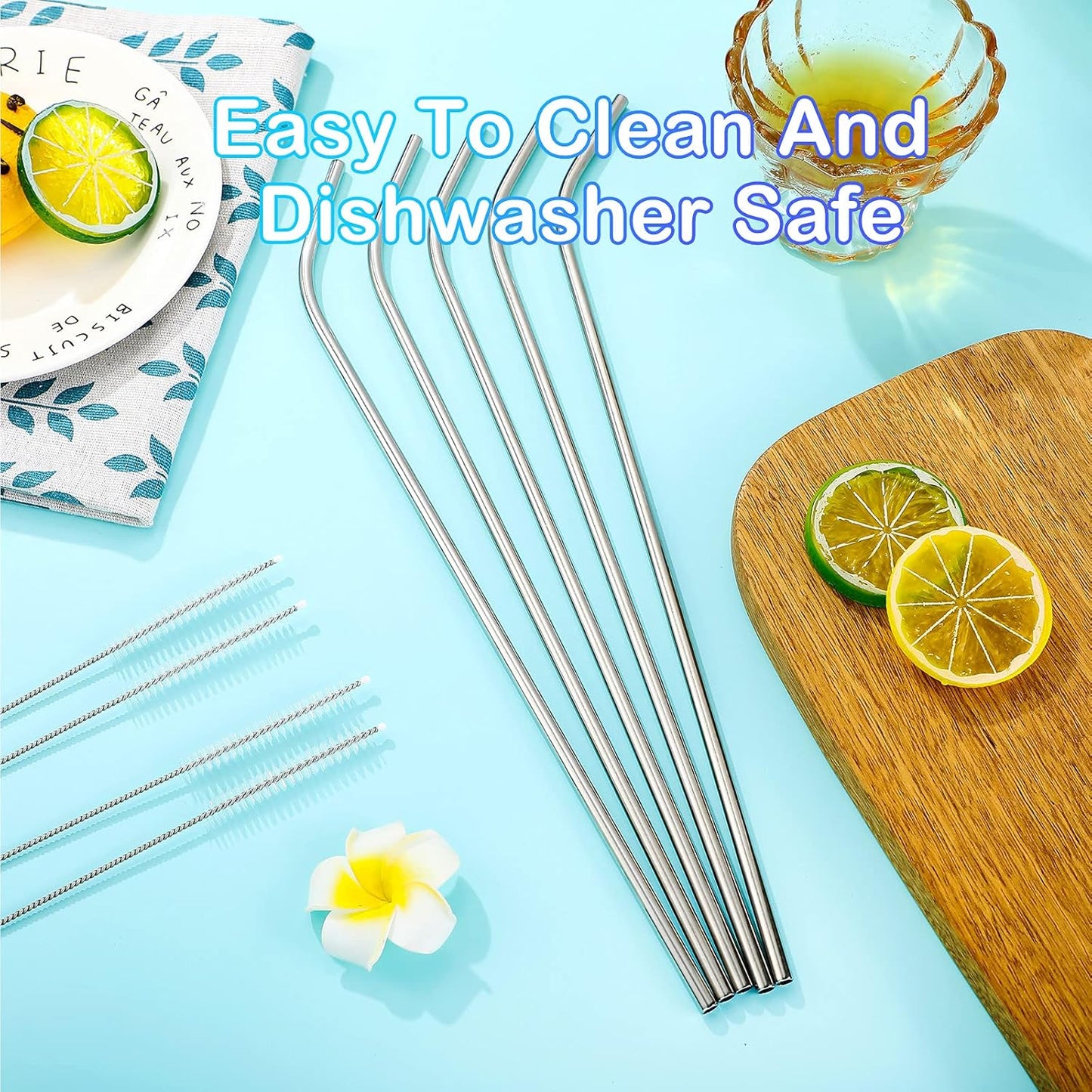 8 Pieces 14 Inch Reusable Stainless Steel Straws Long Drinking Straws for 100 oz Tumblers, Extra with 4 Pieces Cleaning Brush(Silver)