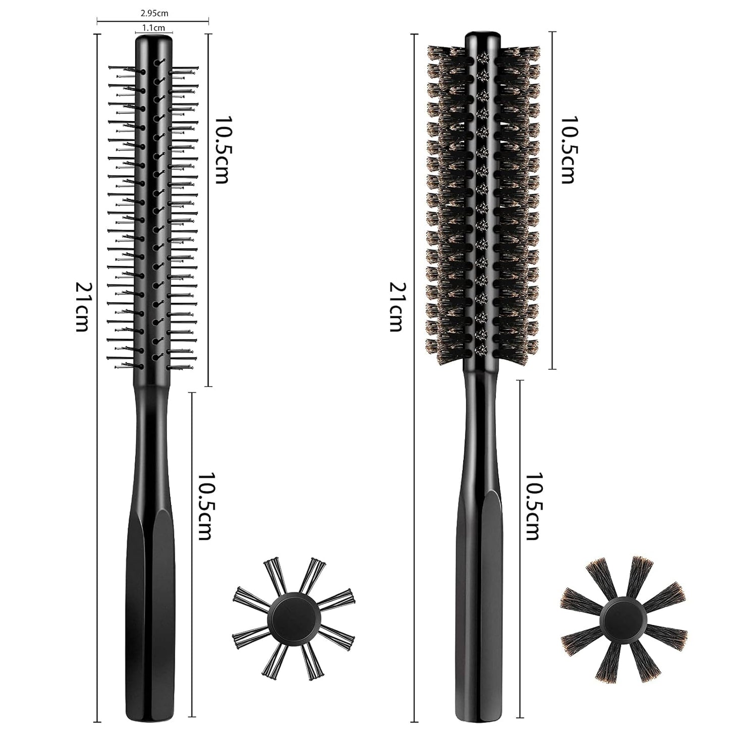 2 Pieces Thick Round Hair Comb Bristle Blow Drying Hairbrush Small Brush Short Hair Massage Comb Head Massage Round Brush Roll Hairbrush for Wet or Dry(Black)