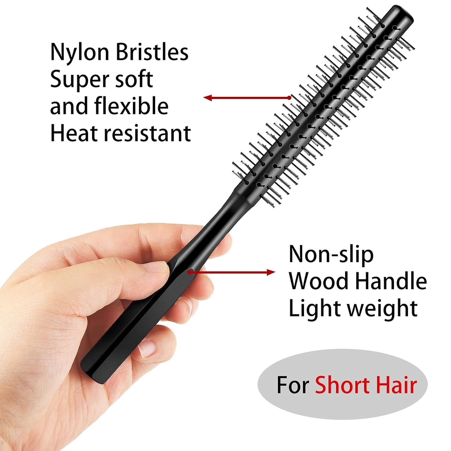 2 Pieces Thick Round Hair Comb Bristle Blow Drying Hairbrush Small Brush Short Hair Massage Comb Head Massage Round Brush Roll Hairbrush for Wet or Dry(Black)