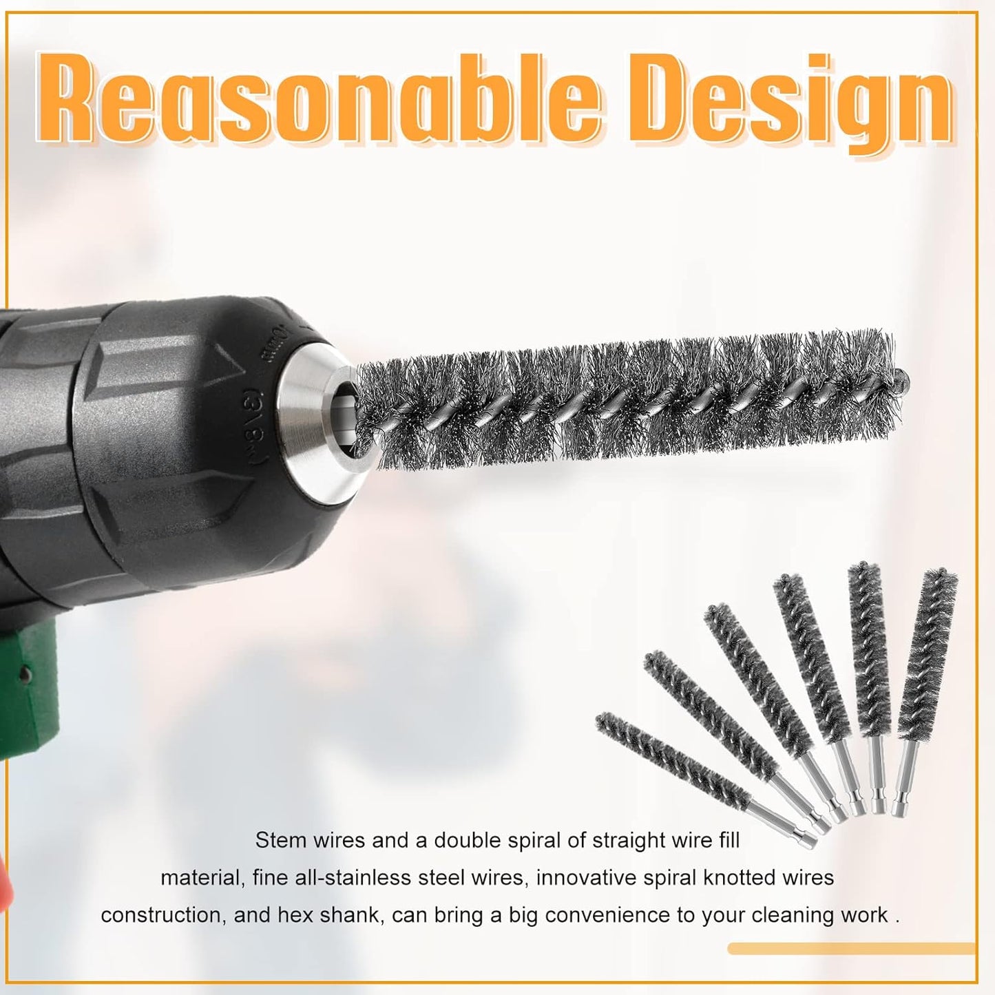 Stainless Steel Bore Brush Stainless Steel Bristles Wire Brush for Power Drill with Hex Shank Handle (0.8 cm, 1 cm, 1.2 cm, 1.5 cm, 1.7 cm, 1.9 cm, 6 Pcs)