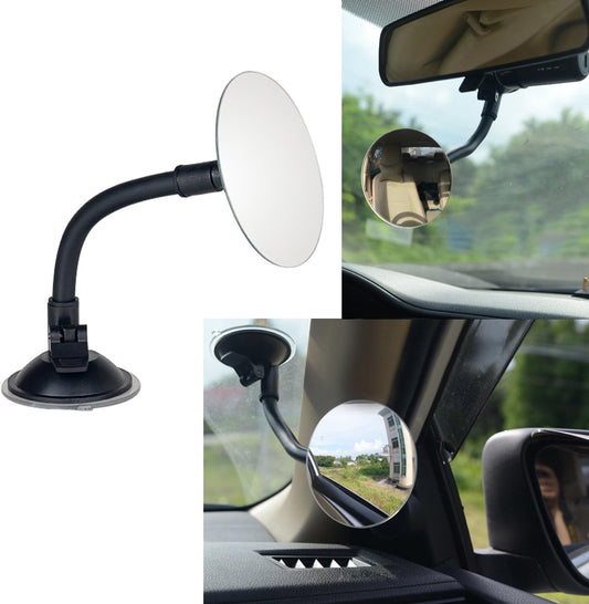 Suction Cup Car Baby Mirror,  Adjustabe Long Arm HD Glass Convex Wide Angle Interior Rearview Baby Rear Facing Mirror (Frameless Round, 3.35")