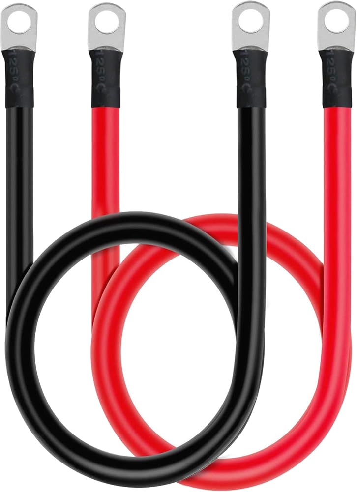 5 AWG Battery Cable Set, 20 Inch Copper Power Inverter Cables with Terminals for Car, Vehicle, RV, Solar Application and More (3/8" Ring, 1 Set)