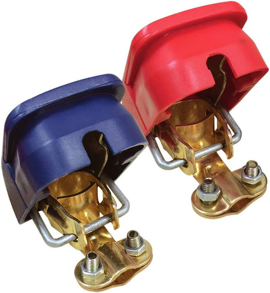 Quick Release Brass Battery Terminal Clamps, Quick Disconnect Battery Terminals with Red and Blue Cover for Top Post Battery (1 Pair)