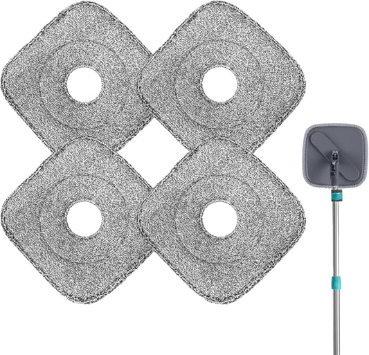 4 Pack Square Reusable Microfiber Mop Pads Fit for True & Tidy Spin Mop, Machine Washable Refill, Super Absorbent and Durable for Deep Cleaning, 9x9 Inch