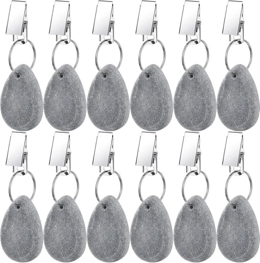 12 Pcs Tablecloth Weights Tablecloth Pendant Teardrop Shape Table Cover Weights with Metal Clips for Outdoor Picnic Garden Dinner Table Cover Decoration(Light Gray)