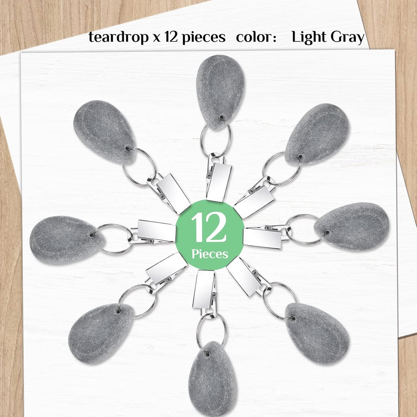 12 Pcs Tablecloth Weights Tablecloth Pendant Teardrop Shape Table Cover Weights with Metal Clips for Outdoor Picnic Garden Dinner Table Cover Decoration(Light Gray)