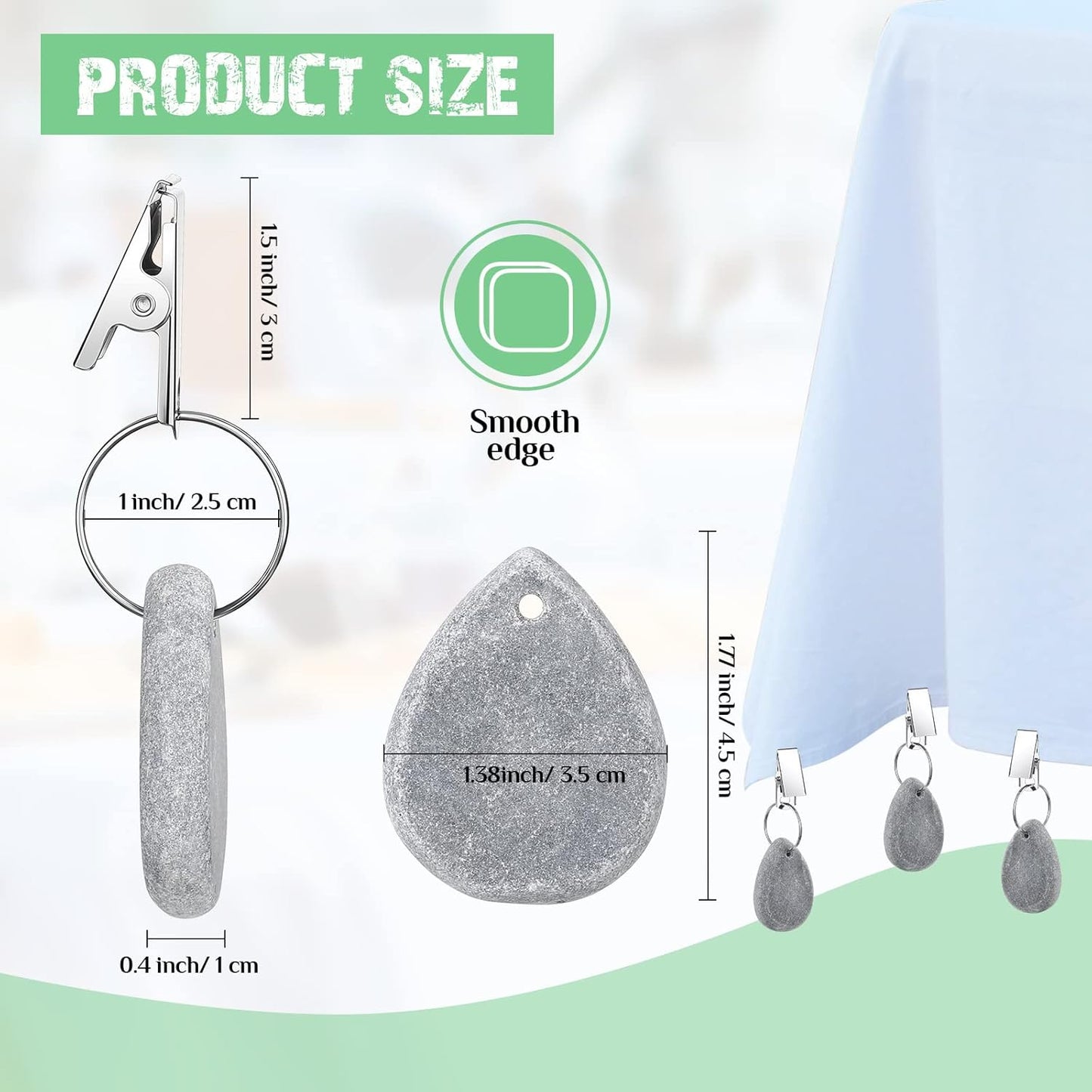 12 Pcs Tablecloth Weights Tablecloth Pendant Teardrop Shape Table Cover Weights with Metal Clips for Outdoor Picnic Garden Dinner Table Cover Decoration(Light Gray)