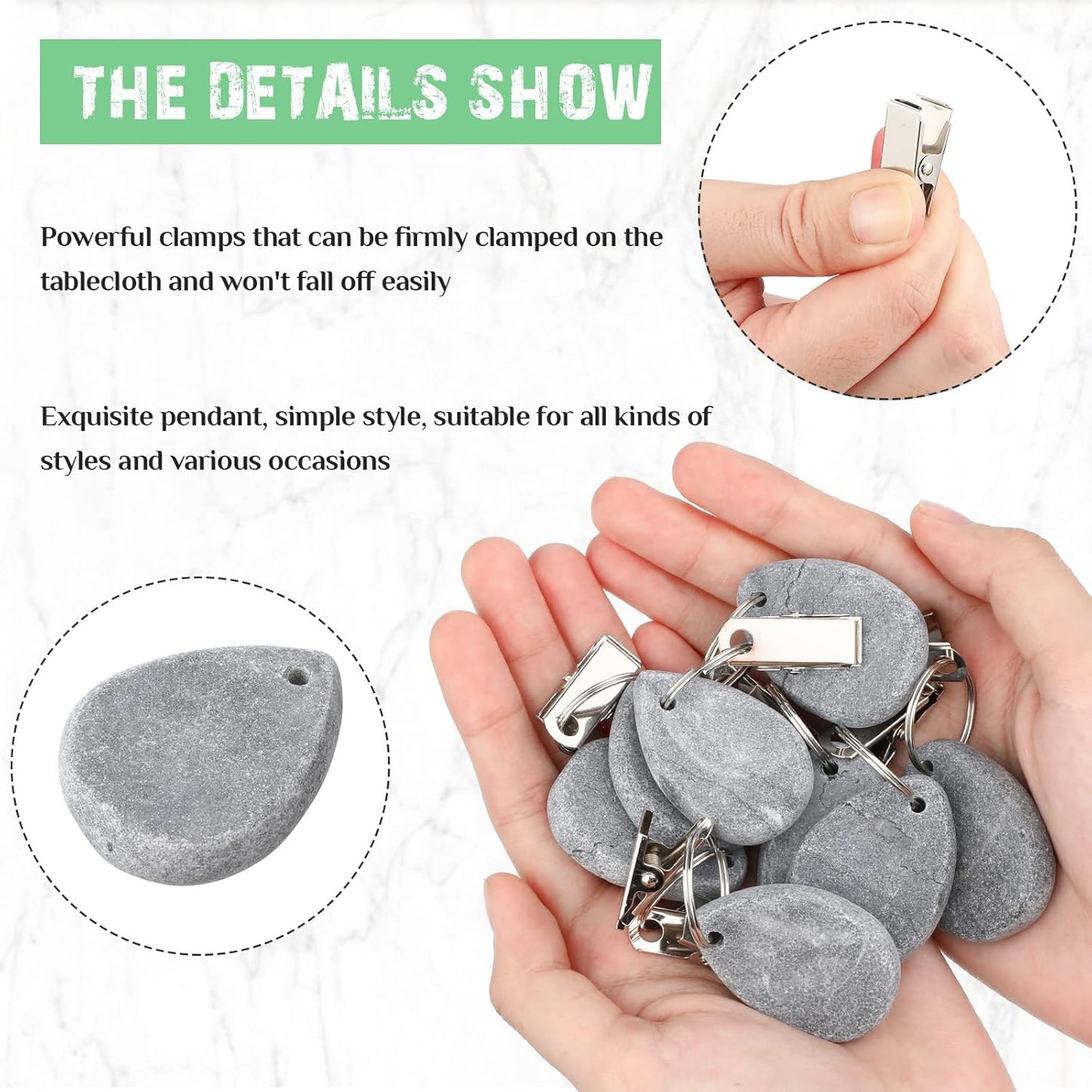 12 Pcs Tablecloth Weights Tablecloth Pendant Teardrop Shape Table Cover Weights with Metal Clips for Outdoor Picnic Garden Dinner Table Cover Decoration(Light Gray)