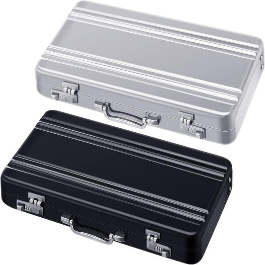 2 Pcs Business Card Holder Suitcase Aluminum Business Card Case with Waterproof Pocket Credit Holder for Men Organizer ID Aluminum Briefcase Gift for Woman(Black, White)