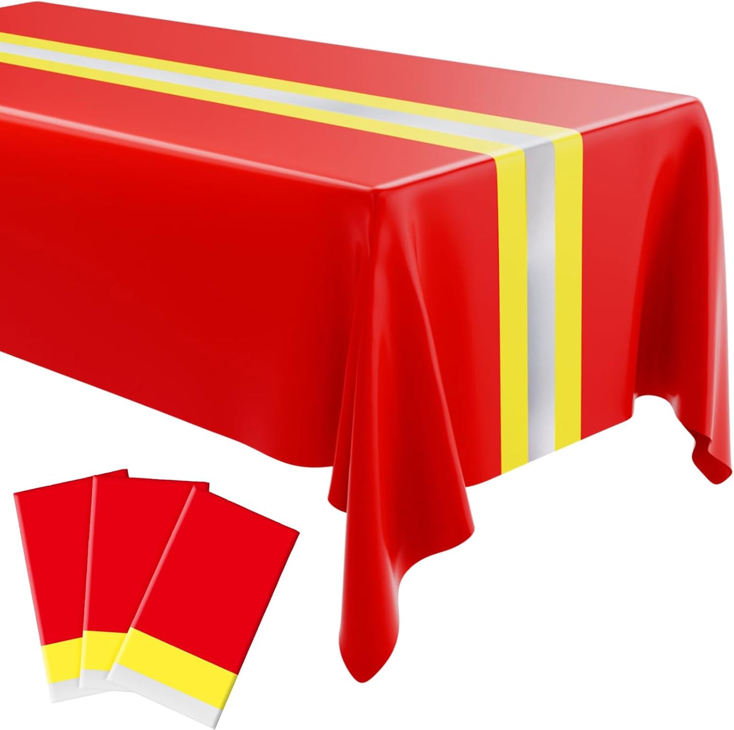 3 Pcs Fire Fighting Tablecloth 54"x108" Table Runner Cover Disposable Plastic Rectangle Tablecloths for Firefighter Construction Road Racing Track Car Birthday Party Decoration Supplies(Red)