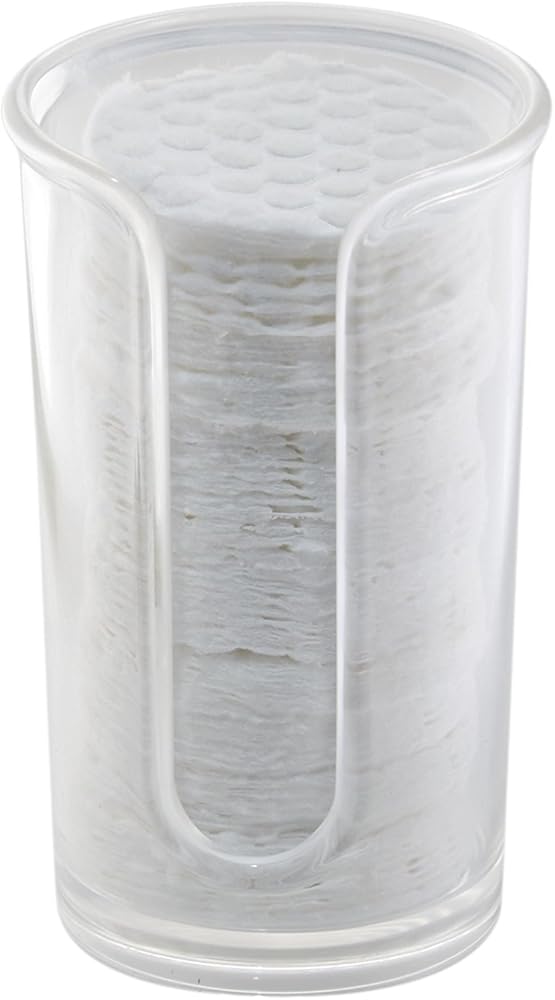 Small Plastic Cosmetic Pad Dispenser - Compact Storage Holder for Astringent Wipes on Bathroom Vanity Countertops, Cotton Rounds Included - Lumiere Collection - Clear