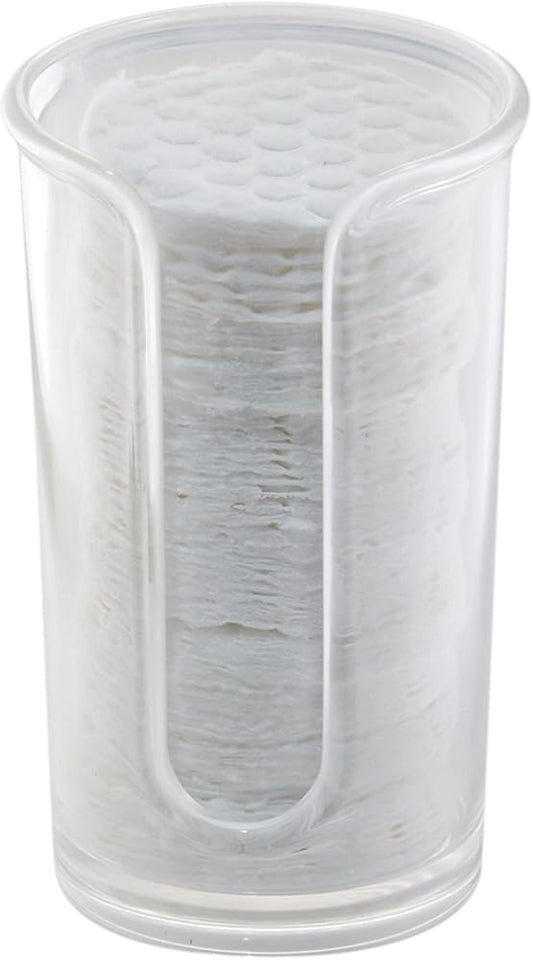 Small Plastic Cosmetic Pad Dispenser - Compact Storage Holder for Astringent Wipes on Bathroom Vanity Countertops, Cotton Rounds Included - Lumiere Collection - Clear