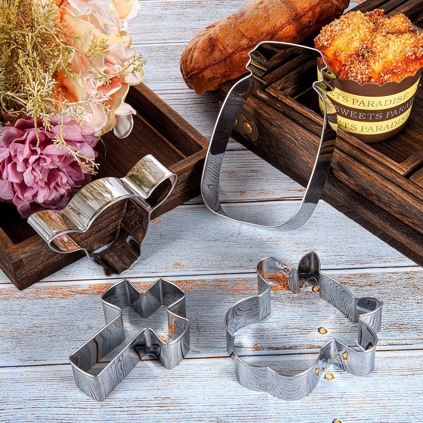 5 Pieces Cow Cookie Cutter Set, Farmhouse Theme, 5 Different Farm Animals Theme Cutters, Steel Cow Head, Milk Bottle, Crossed Cookie Molds for Biscuit and Cakes Kitchen Tool Accessories