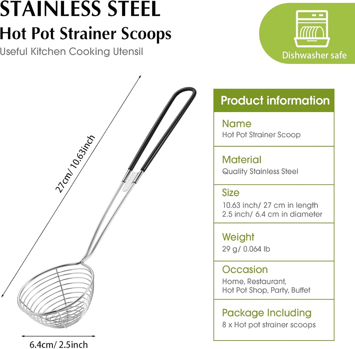 8 Pieces Hot Pot Strainer Scoops, Stainless Steel Hot Pot Strainer Spoons 2. 5 Inch Mini Mesh Skimmer Spoon Asian Ladle with Handle for Home, Black