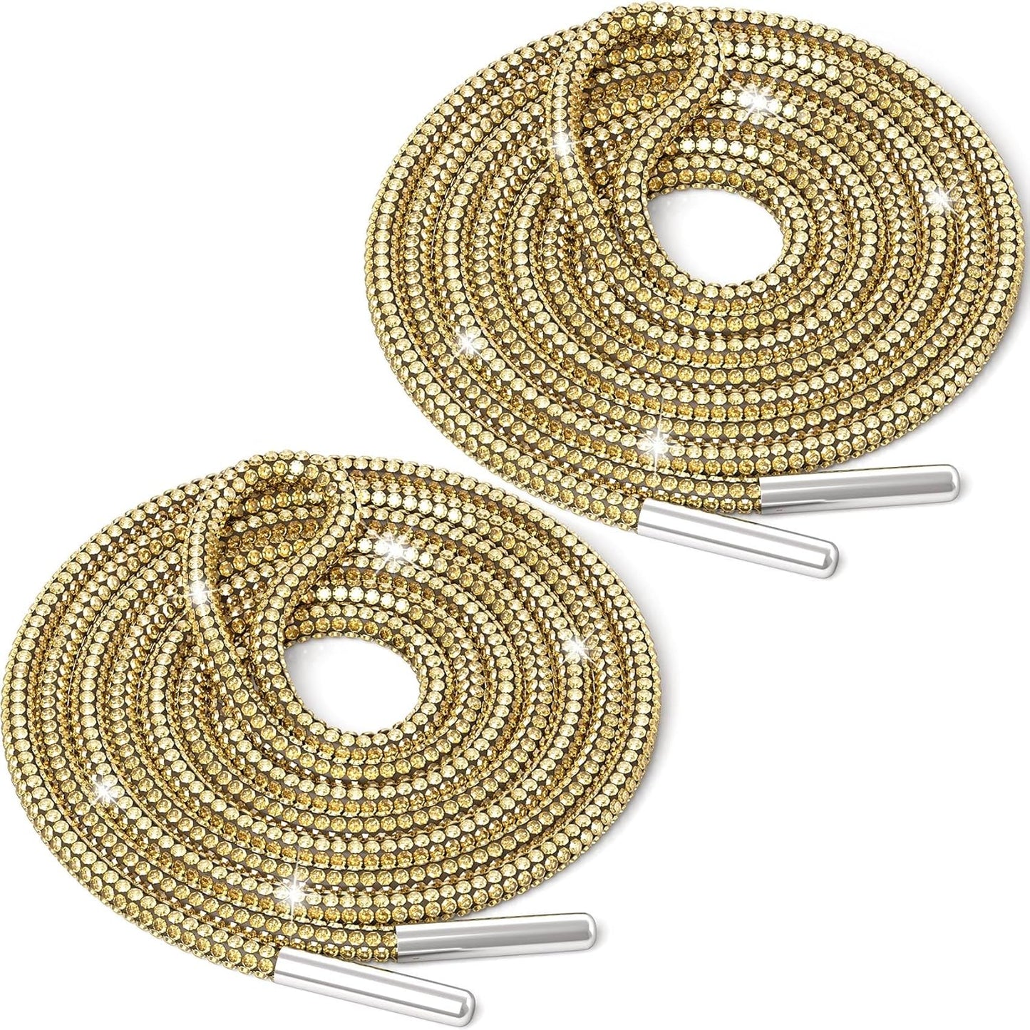 2pcs Gold Rhinestone Shoe Laces, Round Glitter Bling Crystal Shoe Strings, Shiny Rope Shoelaces Replacement Accessories for Sneaker Boots Hoodie Pants