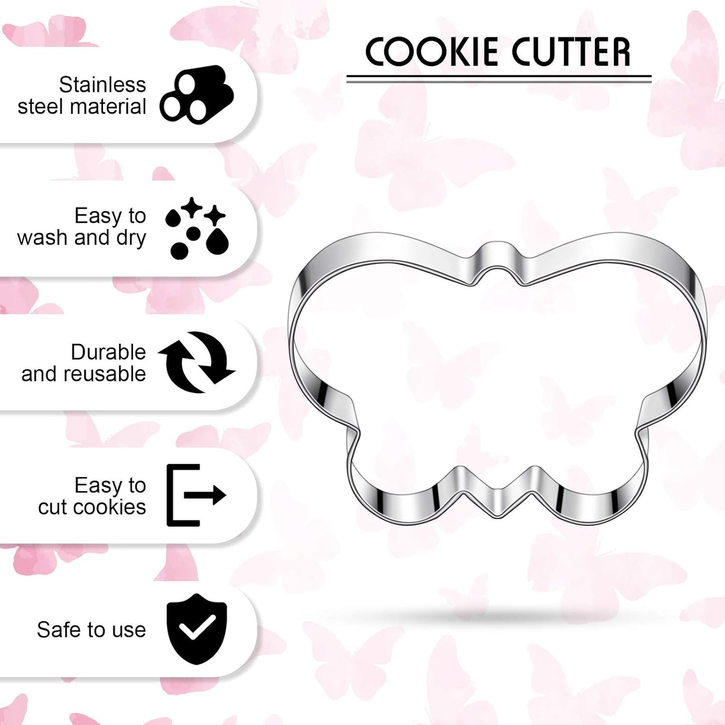 8 Pieces Butterfly Cookie Cutter Set Stainless Steel Metal Biscuit Cutter Mould and 6 Pieces Sugar Stirring Pins for Sandwich Chocolate Fondant Biscuit Cake Kitchen Baking