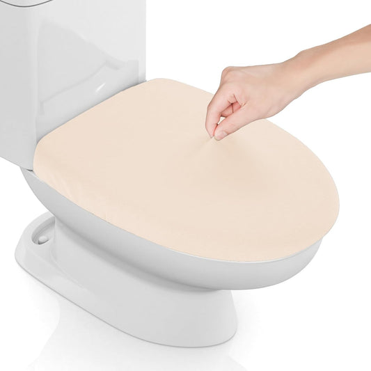 Stretch Spandex Toilet Lid Cover, Thick Toilet Seat Cover for Bathroom, Washable Soft Toilet Cover, Fits Most Toilet Lids, Light Beige