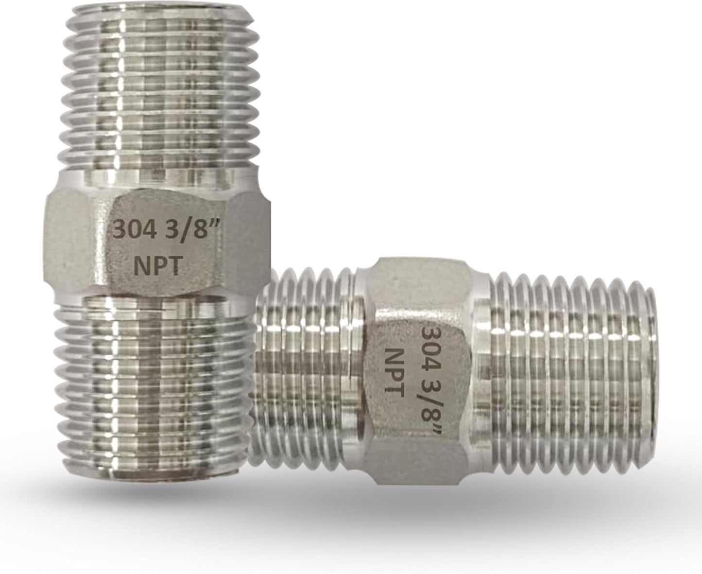 2pcs 3/8" Male X 3/8" Male Pipe Hex Nipple, 304 Stainless Steel 3/8 inch NPT Male Threaded Short Equal Nipple Connector, Heavy Duty Straight Male Pipe Fitting Adapter (3/8",2pcs)