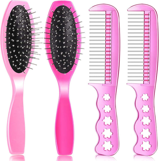 4 Pieces Doll Hair Brush Plastic Pink Wig Accessories for 18 Inch Dolls and Other Hair Care Accessories, 2 Style