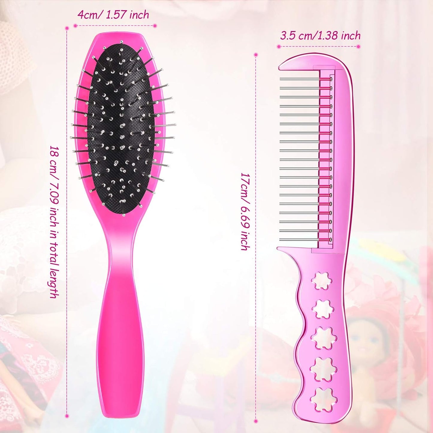 4 Pieces Doll Hair Brush Plastic Pink Wig Accessories for 18 Inch Dolls and Other Hair Care Accessories, 2 Style