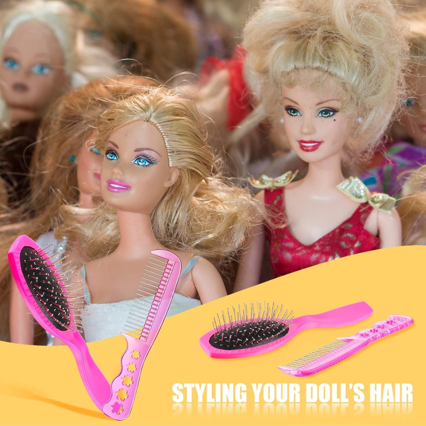 4 Pieces Doll Hair Brush Plastic Pink Wig Accessories for 18 Inch Dolls and Other Hair Care Accessories, 2 Style