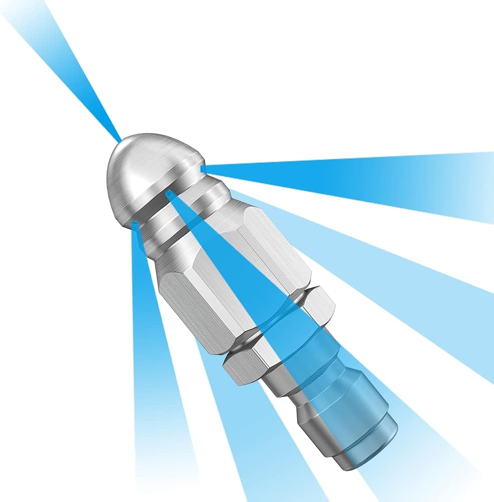 Sewer Jet Nozzle, Stainless Steel Pressure Washer Sewer Jetter Nozzle Head, 1/4" Quick Connector, 5000 PSI Drain Jet Hose Nozzle