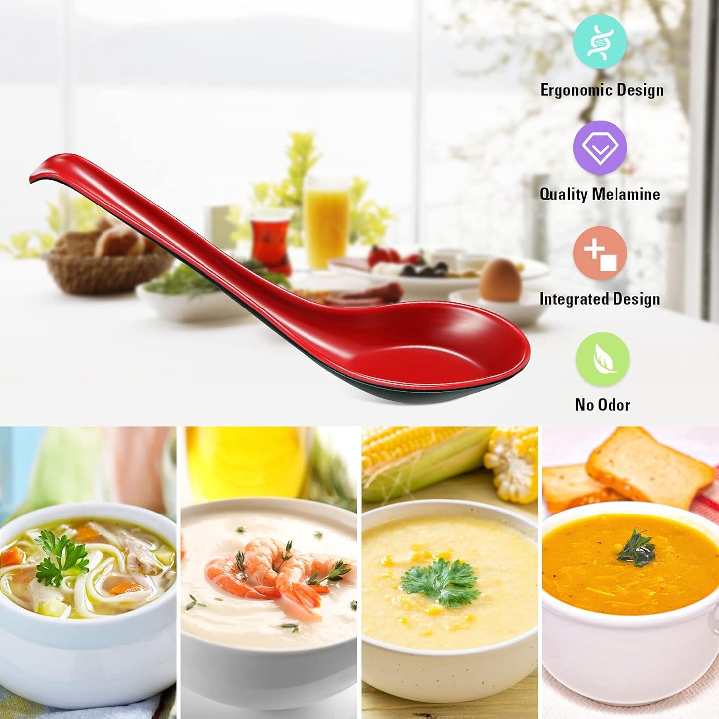 12 Pcs Asian Soup Spoons Hook Soba Noodle Ramen Spoon Chinese Won Ton Soup Asian tableware for Home Kitchen Restaurant