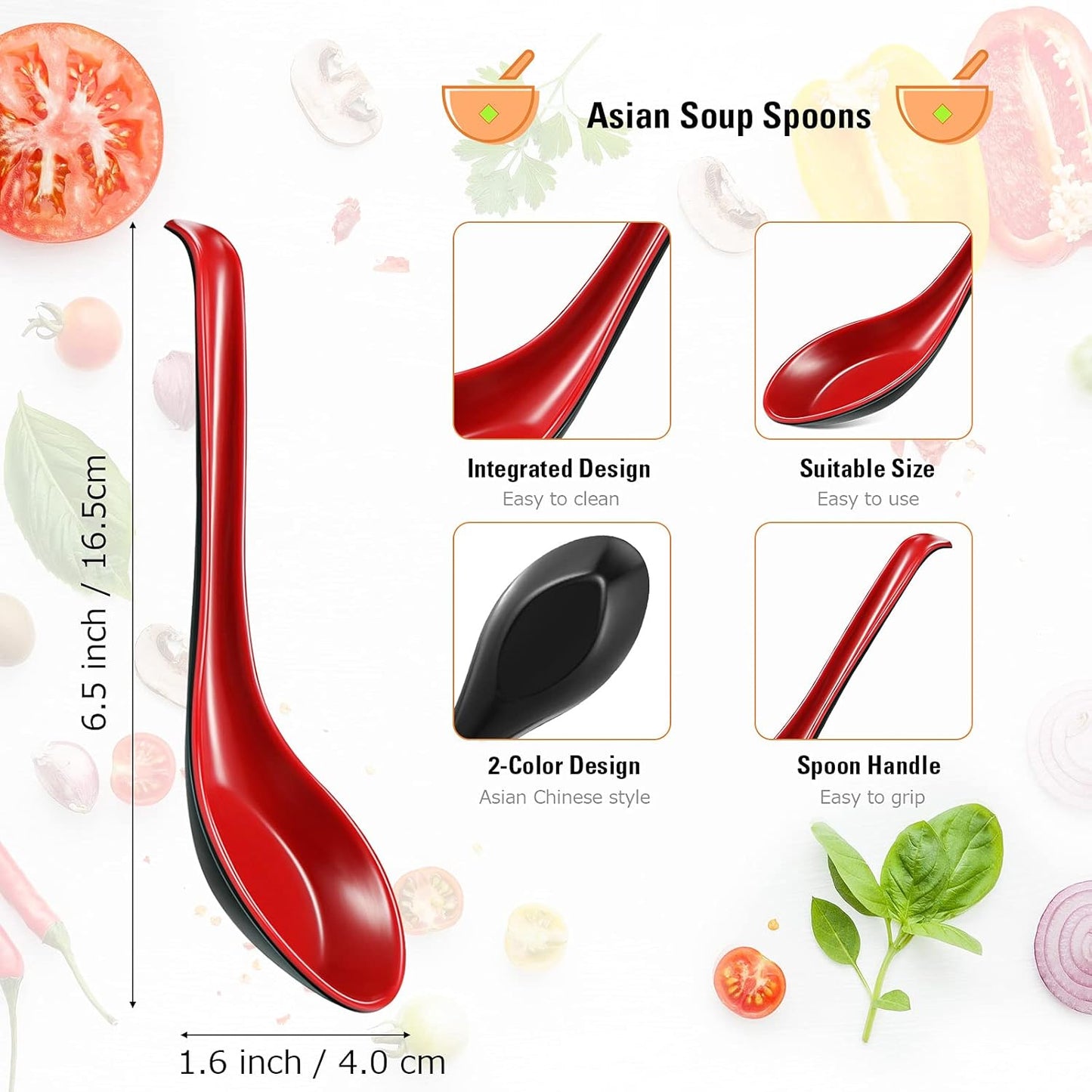 12 Pcs Asian Soup Spoons Hook Soba Noodle Ramen Spoon Chinese Won Ton Soup Asian tableware for Home Kitchen Restaurant