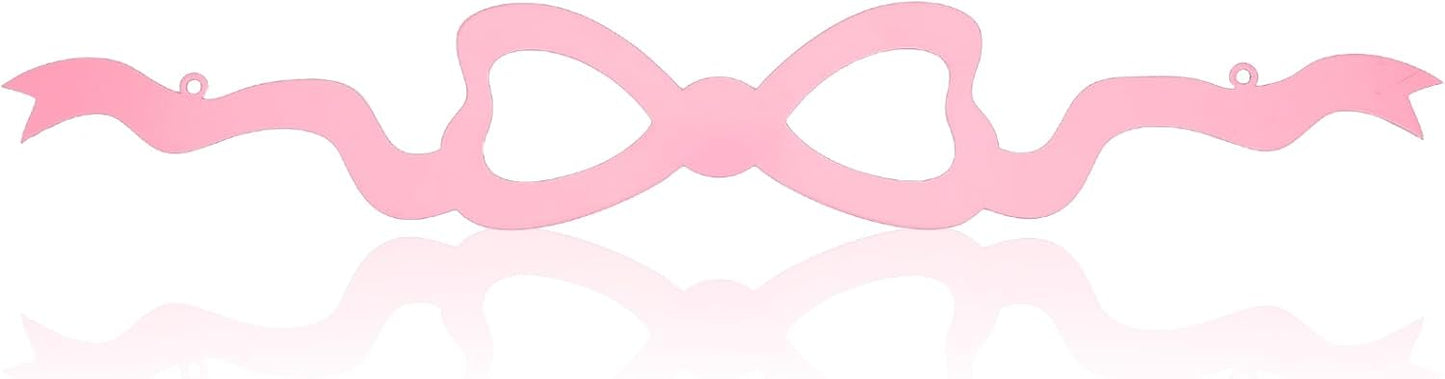 Pink Bow Metal Wall Decor Coquette Bow Wrought Iron Wall Art Cute Preppy Room Decor Pink Horizontal Hanging for Bedroom Bathroom Kitchen Above the Door Bed Window