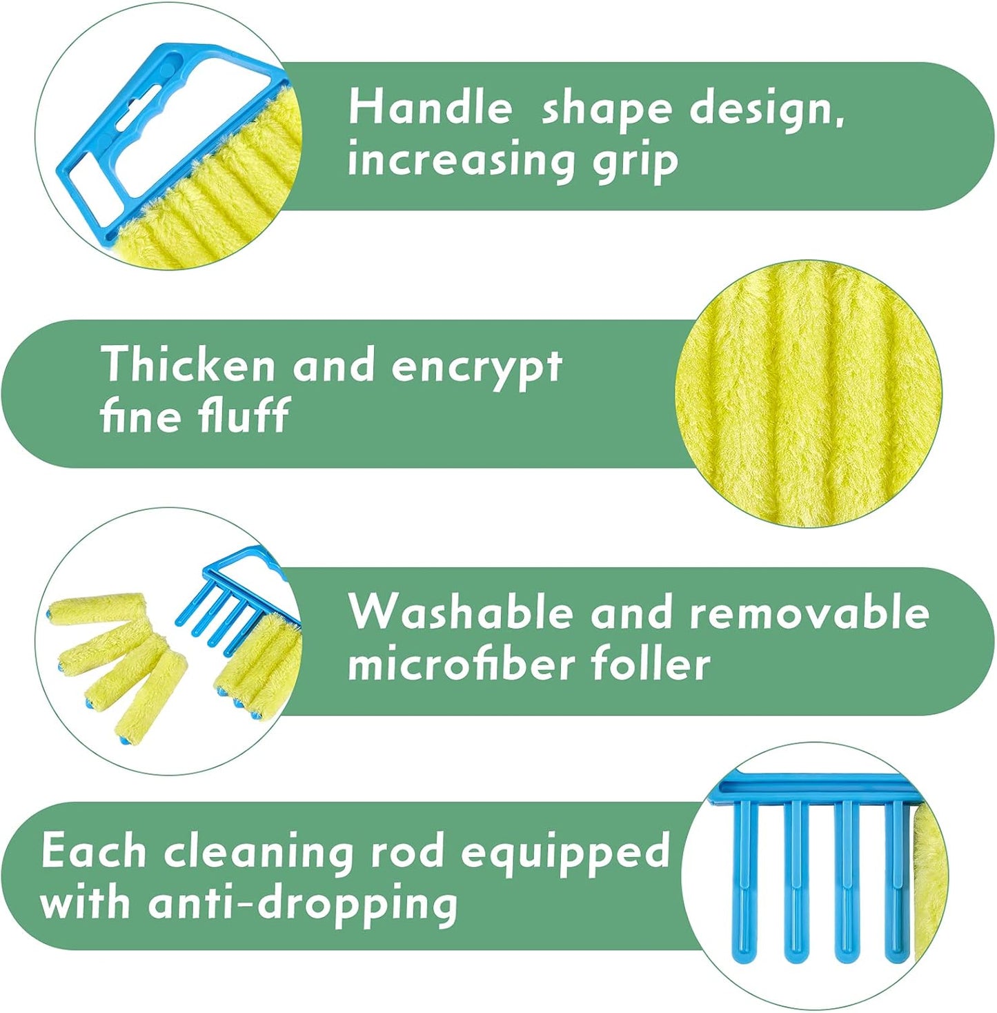3 Pieces Blind Cleaner Duster Tool 7 Finger Dusting Cleaner for Window Venetian Washable Mini Brush Hand Held Tool for Air Conditioner Dust Dirt (3 Colors)