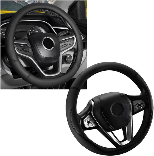 Car Steering Wheel Cover, Premium Leather Steering Wheel Protector with Anti-Slip Lining, Universal 15" Soft Breathable Auto Steering Wheel Cover, Interior Car Accessories (Black)