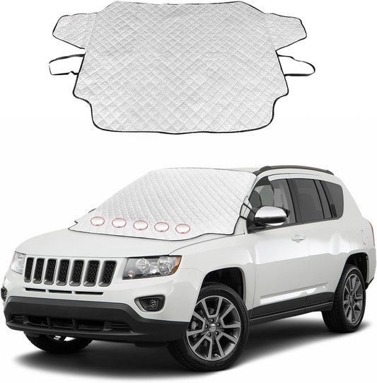 Car Windshield Snow Cover, 61.4'' × 53.1'' 4-Layer Windshield Snow Cover for Snow, Ice, Frost for Any Weather, Auto Windscreen Cover with Magnetic Edges for Winter