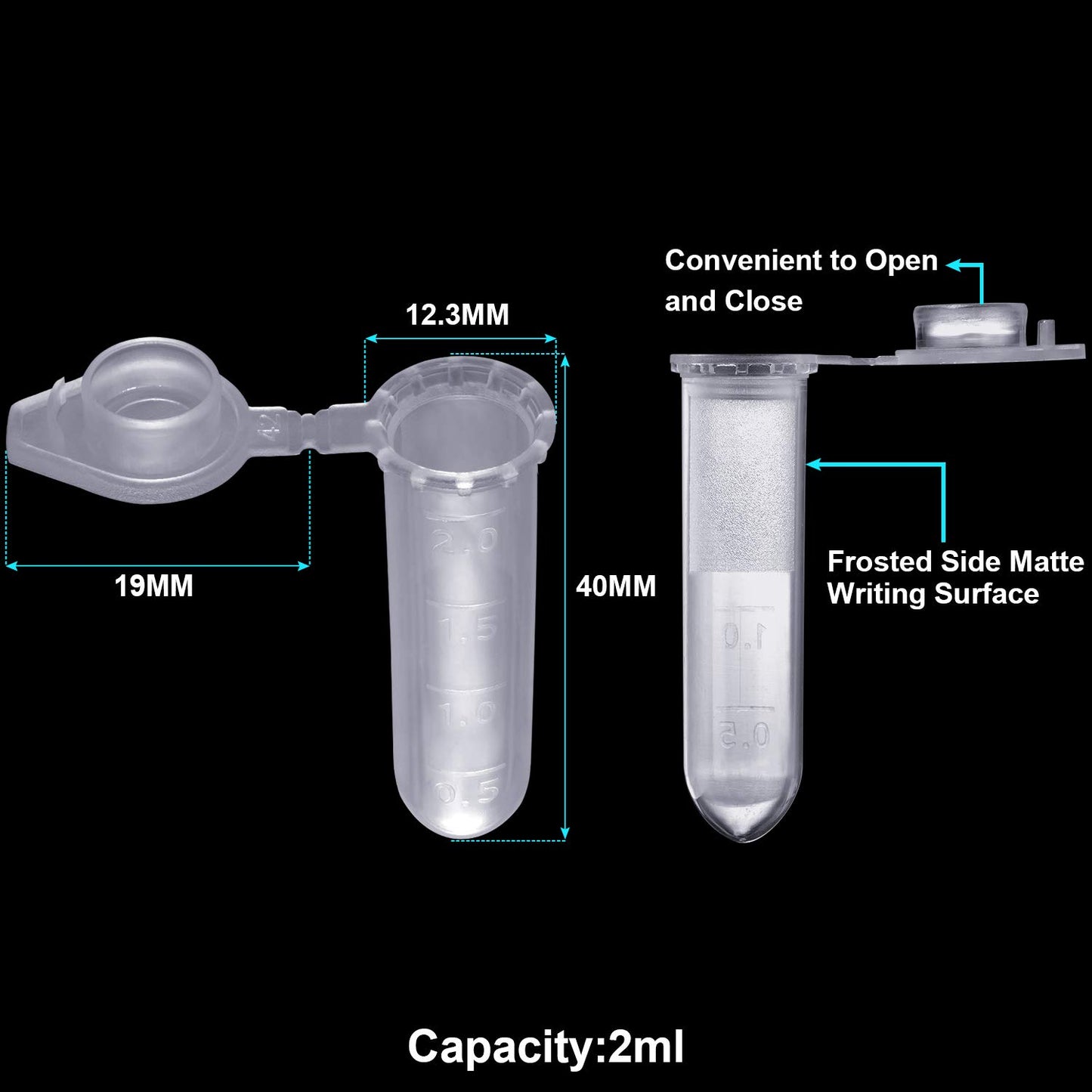 Ackers Science 250Pcs 2.0ml Polypropylene Graduated Microcentrifuge Tubes with Snap Cap,Natural
