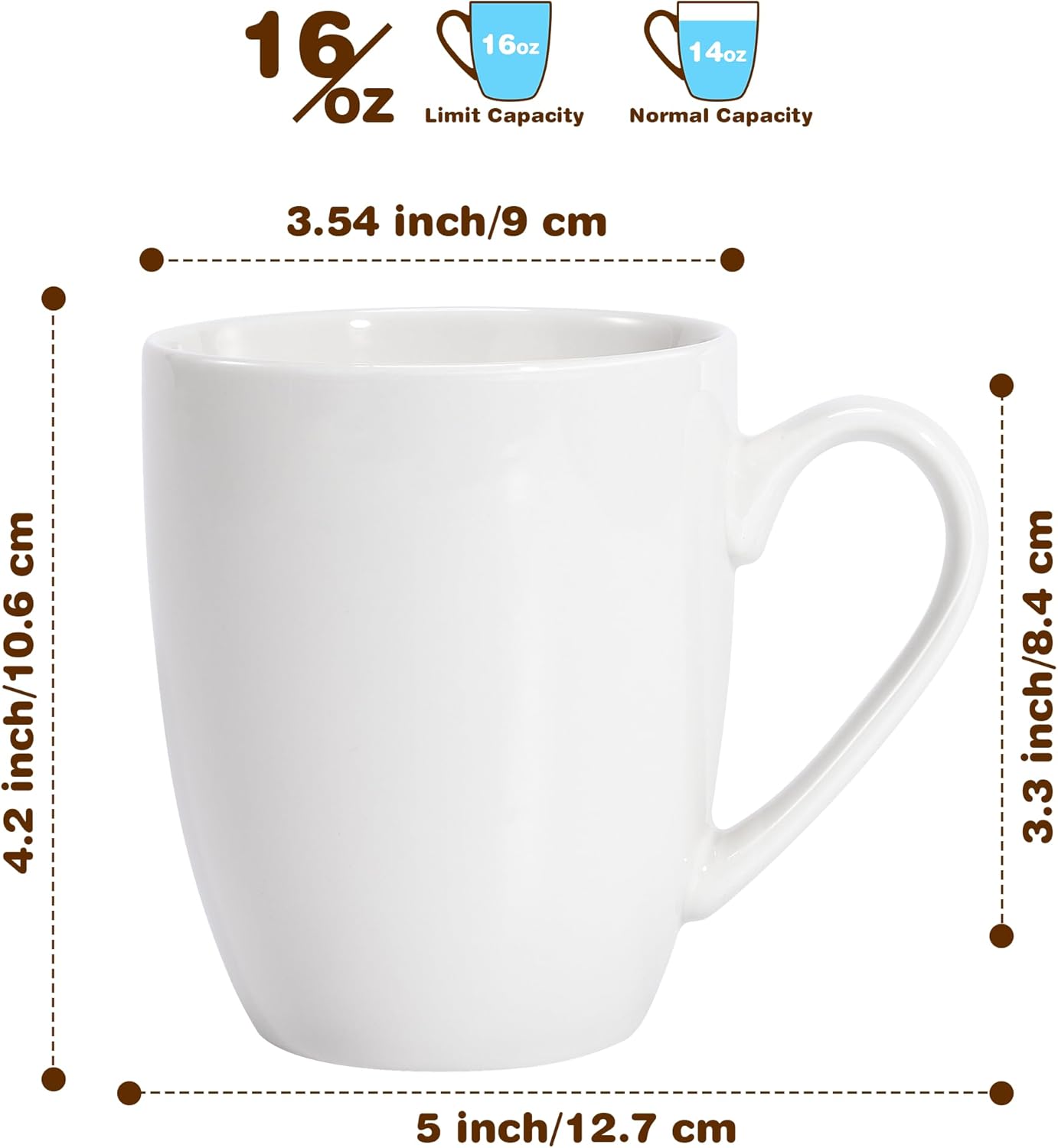 16 oz Large Coffee Mug with Handle Tea Cup Novelty Coffee Cup Idea Gift for Men Women Office Work, White (White)