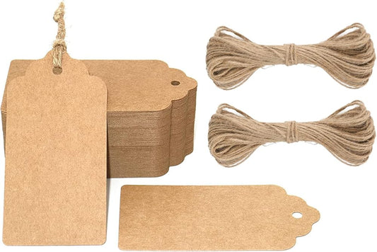 Kraft Paper Gift Tags with String, 100PCS Blank Gift Tags, Christmas Gift Tag, Holiday Hangtags for Gift Wrapping, DIY Arts & Crafts, Halloween(2X 4 in)