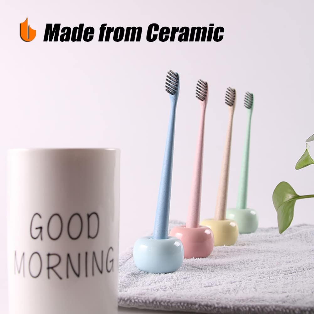 Travel-Friendly Mini Ceramics Toothbrush Holders for Bathroom Decor Vanity Countertops, Space Saver, White, 2 Pack