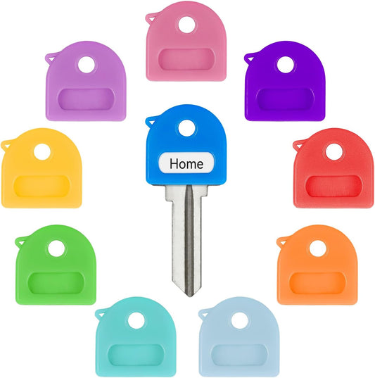 10 Pcs Key Covers Caps, 1" Key Identifiers with Labels, Soft Stretchy Key Covers for House Key, Cute Key Head Protectors for Standard Keys (Not for Odd-Shaped Keys), 10 Colors