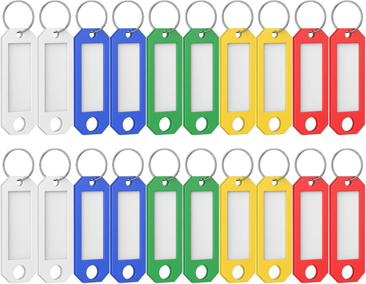 20 Pcs Key Tags, 5 Color Key Tags with Labels, 2.3" x 0.8" Key Labels for Keychain, Plastic Key Identifiers with Split Ring, Blank Key Ring Tags for House Office & School