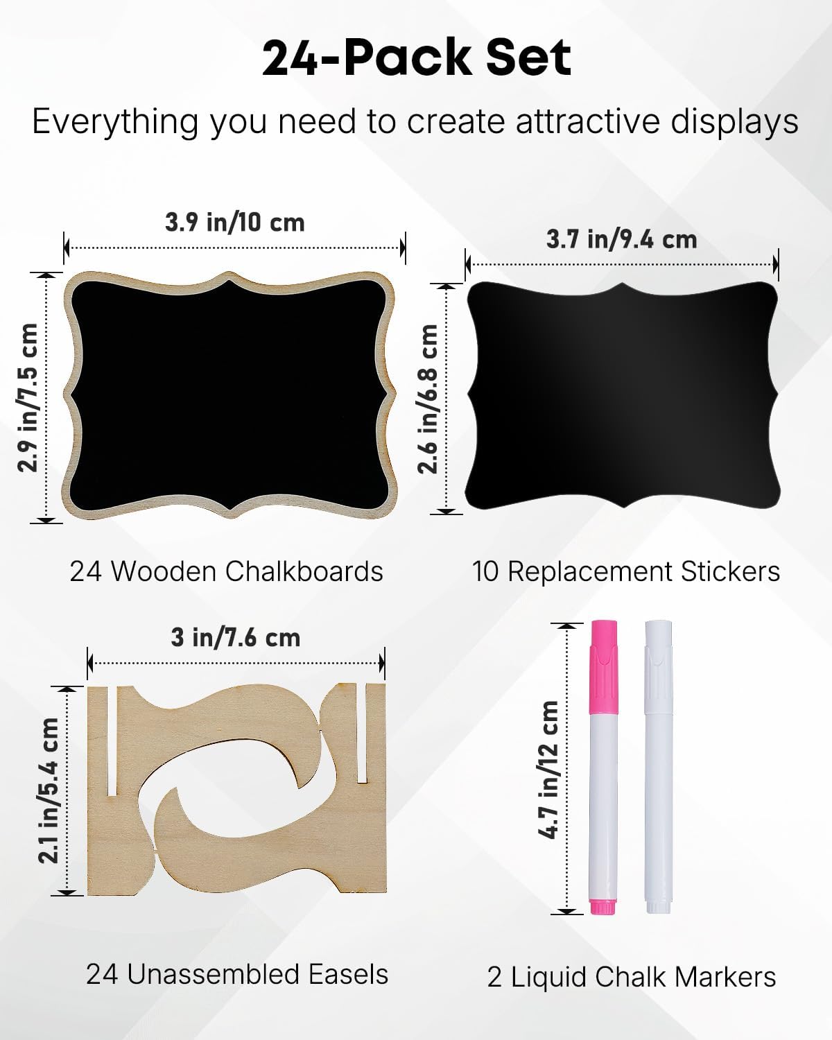 24 Pack Mini Chalkboard Signs for Food, Small Chalkboard Signs with Stands Chalk Markers & Replacement Stickers, Reusable Wooden Labels for Party Buffet Wedding, Blackboard Place Cards, Wavy