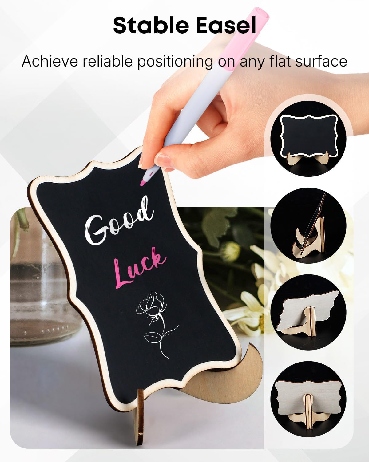 24 Pack Mini Chalkboard Signs for Food, Small Chalkboard Signs with Stands Chalk Markers & Replacement Stickers, Reusable Wooden Labels for Party Buffet Wedding, Blackboard Place Cards, Wavy