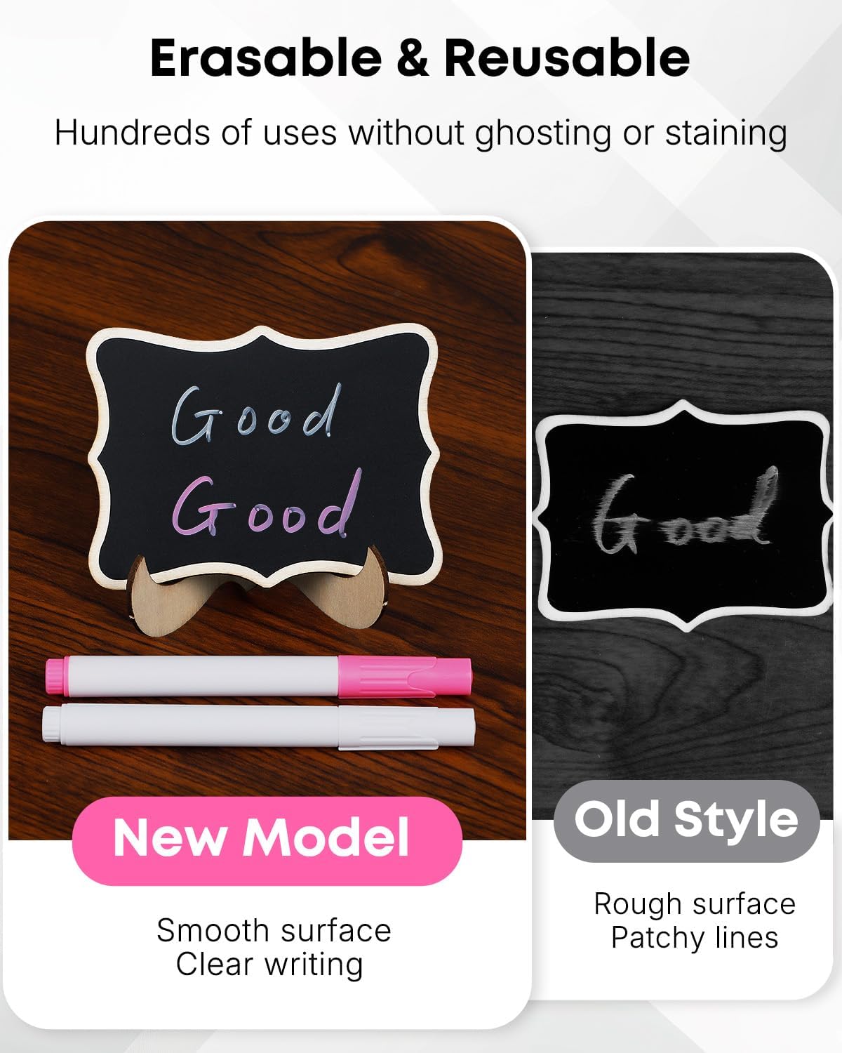 24 Pack Mini Chalkboard Signs for Food, Small Chalkboard Signs with Stands Chalk Markers & Replacement Stickers, Reusable Wooden Labels for Party Buffet Wedding, Blackboard Place Cards, Wavy