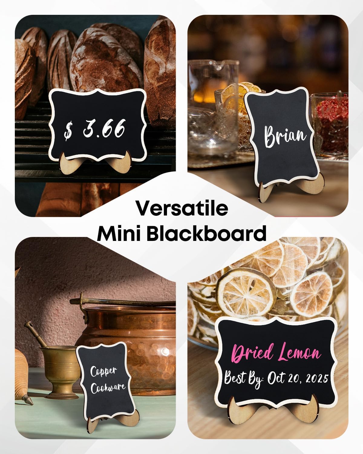 24 Pack Mini Chalkboard Signs for Food, Small Chalkboard Signs with Stands Chalk Markers & Replacement Stickers, Reusable Wooden Labels for Party Buffet Wedding, Blackboard Place Cards, Wavy