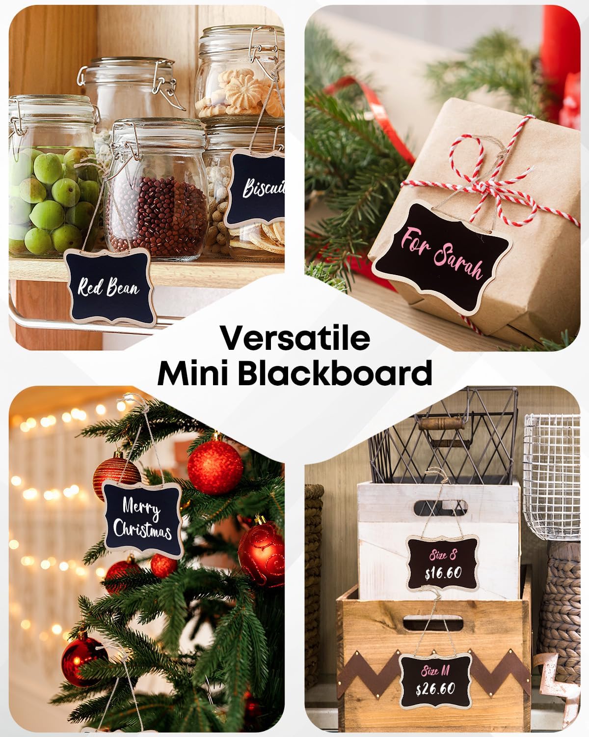 24 Pack Mini Chalkboard Signs for Food, Small Chalkboard Signs with Strings Chalk Markers & Replacement Stickers, Hanging Chalkboards Sign Reusable Wooden Food Labels for Party Buffet Wedding
